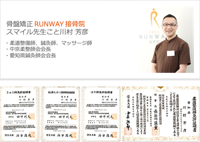 骨盤矯正RUNWAY接骨院スマイル先生こと川村 芳彦