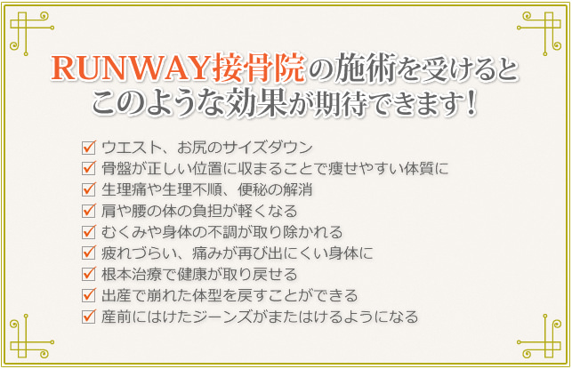 RUNWAY接骨院の施術を受けるとこのような効果が期待できます!